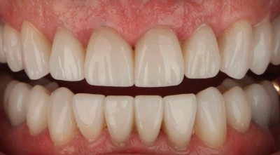 After complete smile makeover with enhanced aesthetics.